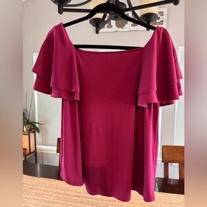 Chic Fuchsia Ruffle Sleeve Blouse